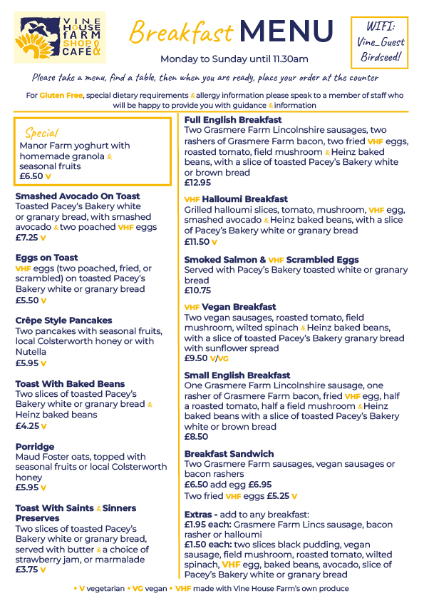 café - Breakfast Menu 17.10.25 - Vine House Farm Breakfast Menu 17.10.25 - café - Vine House Farm