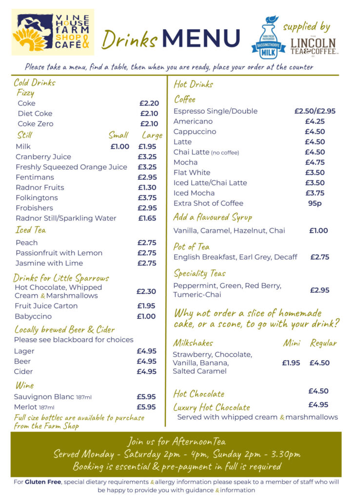 Drinks Menu 2 - café - Vine House Farm