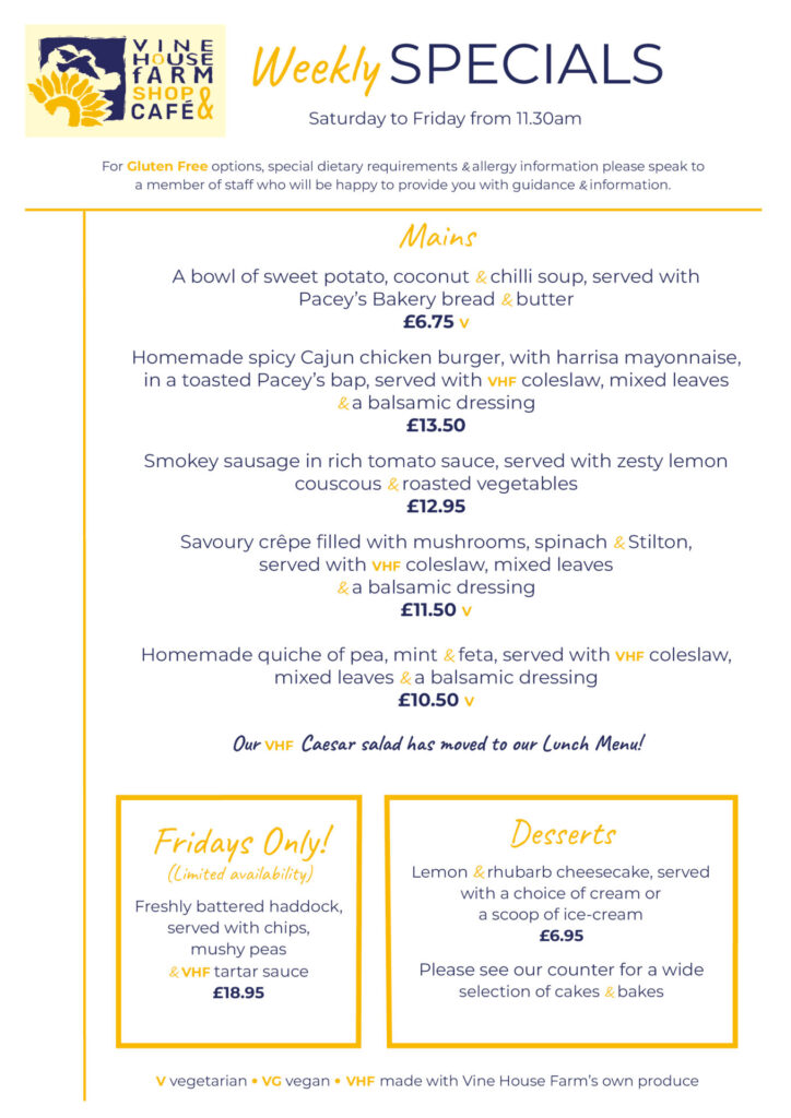 Specials Menu 25.04.26 - café - Vine House Farm