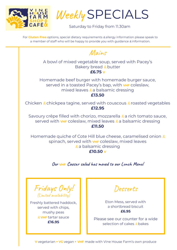 Specials Menu 06.06.26 - café - Vine House Farm
