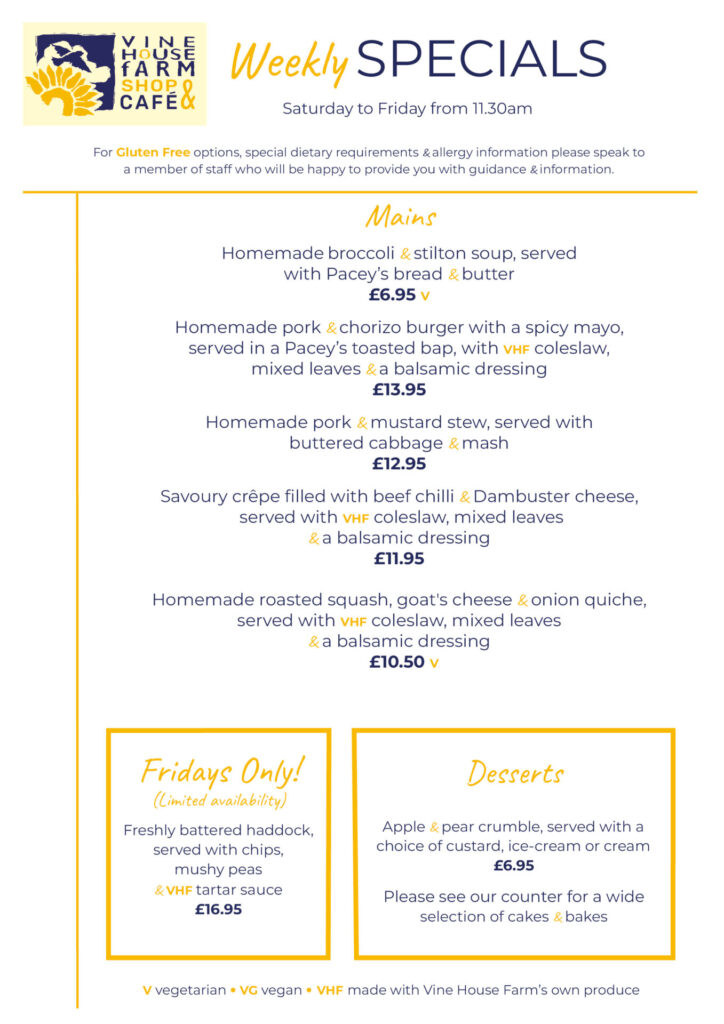 Specials Menu 24.10.26 - café - Vine House Farm